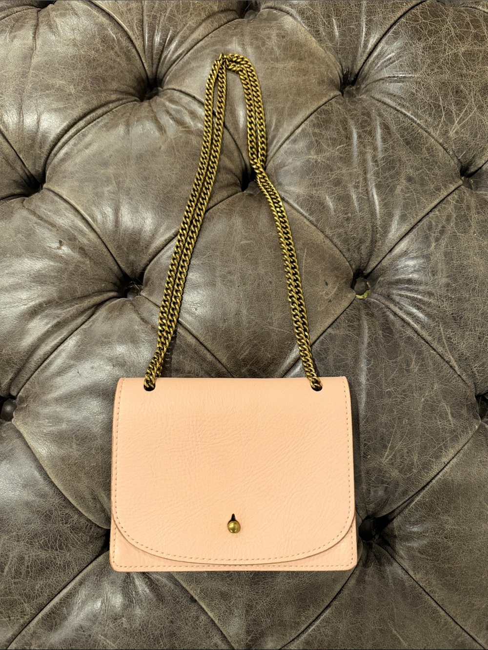 Madewell Peach Leather Crossbody with Gold Chain Strap